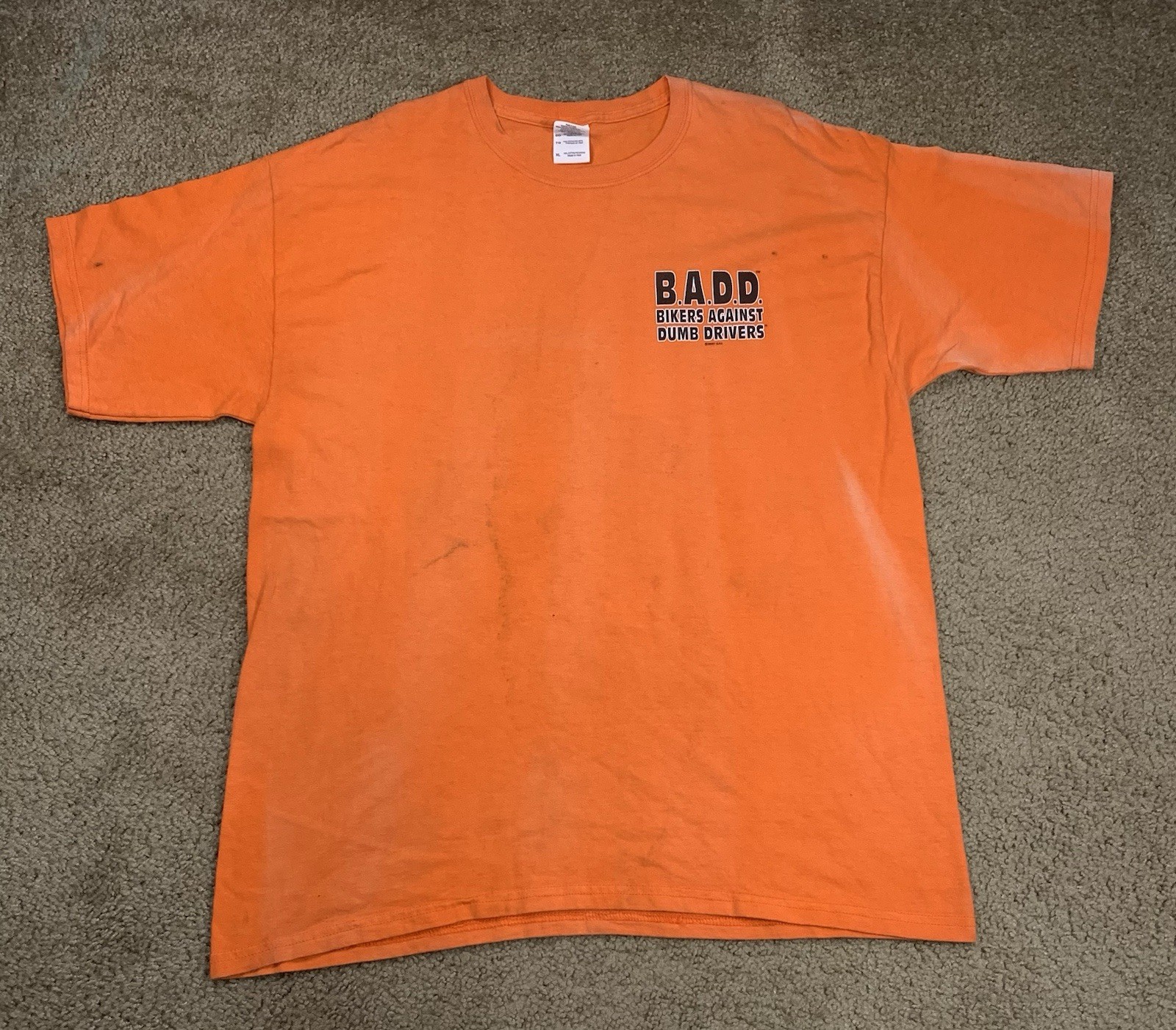 BIKERS AGAINST DUMB DRIVERS Gildan Adult XL Funny NSFW Orange Short Sleeve Shirt
