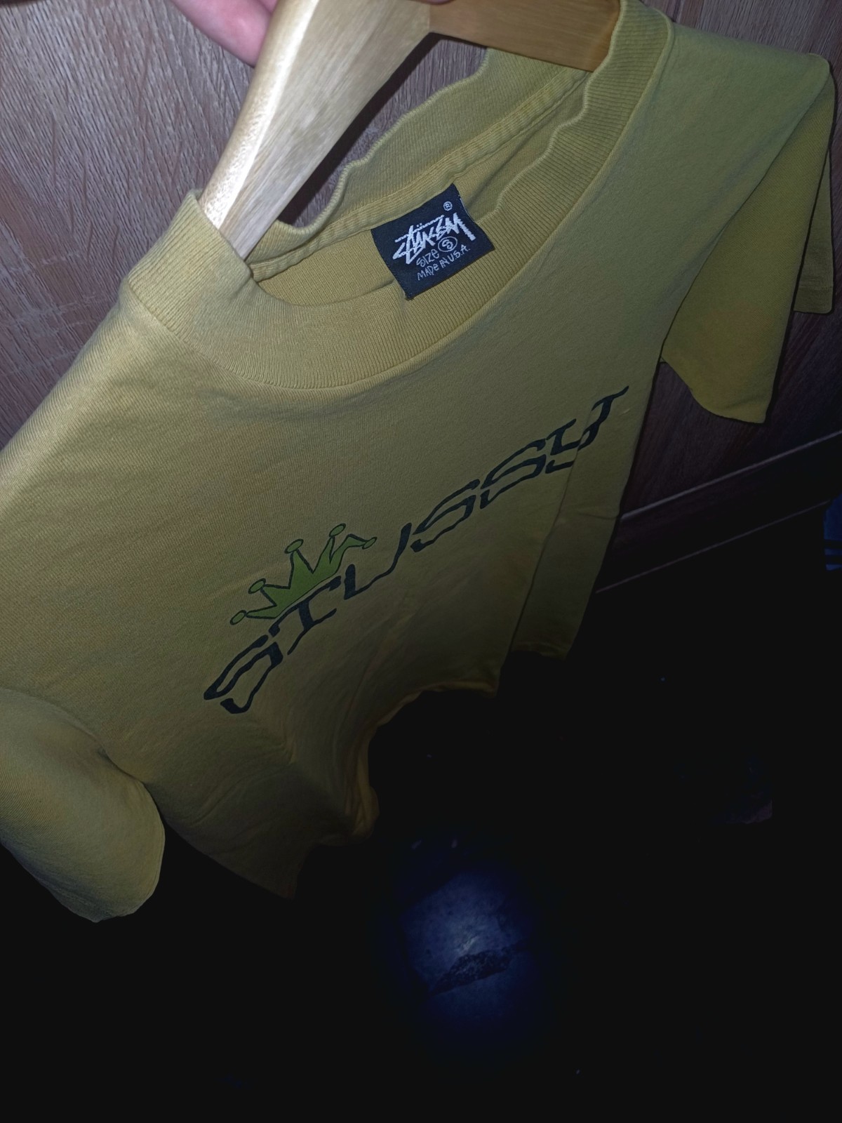 Vintage Early 90’s Stussy Crown Logo T-Shirt Mustard Single Stitch Black Tag