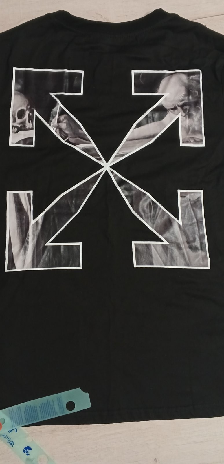 NWT Off-White Black Cotton T-Shirt Hand Logo Graphic Short Sleeve Mens Size [Siz