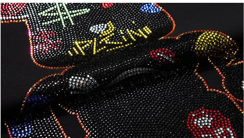 New Fashion Rhinestones Bear Short Sleeve Luxury Men Black White T-Shirt