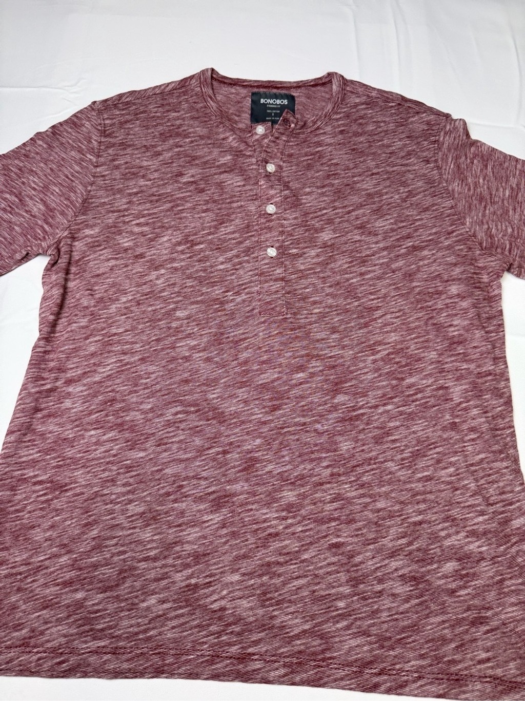 Bonobos Maroon Heathered Henley Long-Sleeve Shirt – natural fibers / Small