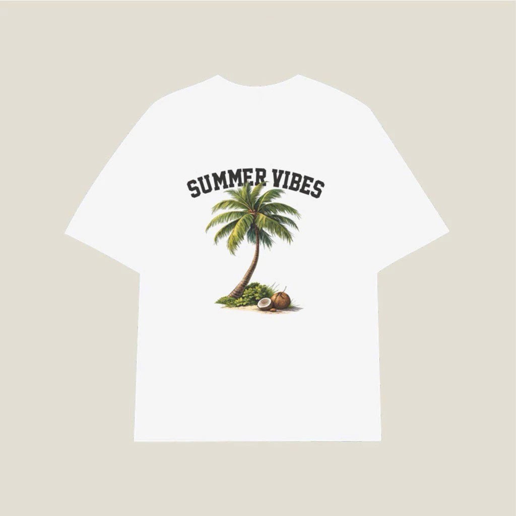 Summer Vibes Coconut Tree T-Shirt White Tropical Palm Graphic Tee Beach Vacation