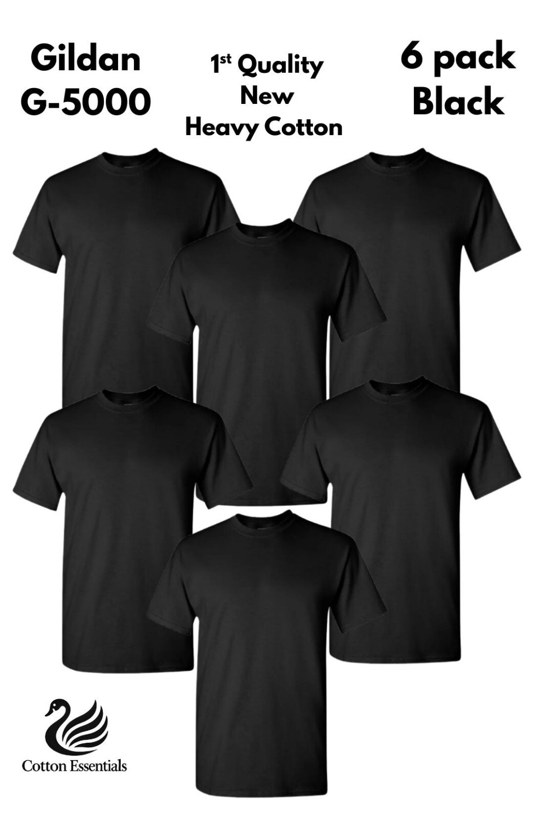 Gildan (6-pack) Black Solid Ultra Cotton Short Sleeve Blank Tee T-Shirt S-XXL