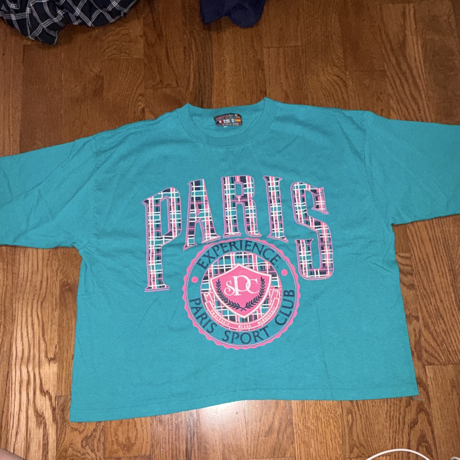Paris Sport Club Teal Graphic Logo Knit Crew Neck Men’s T-Shirt One Size