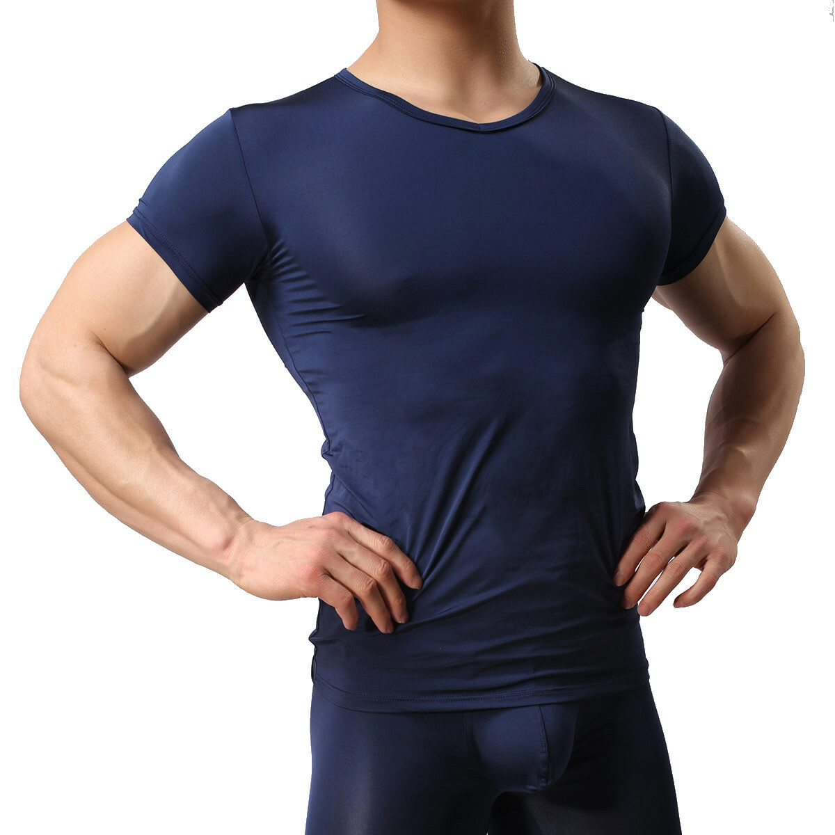 Mens Sport Gym T-Shirt Sexy Muscle Tops Fitness Short Sleeve Tee V-Neck Tights