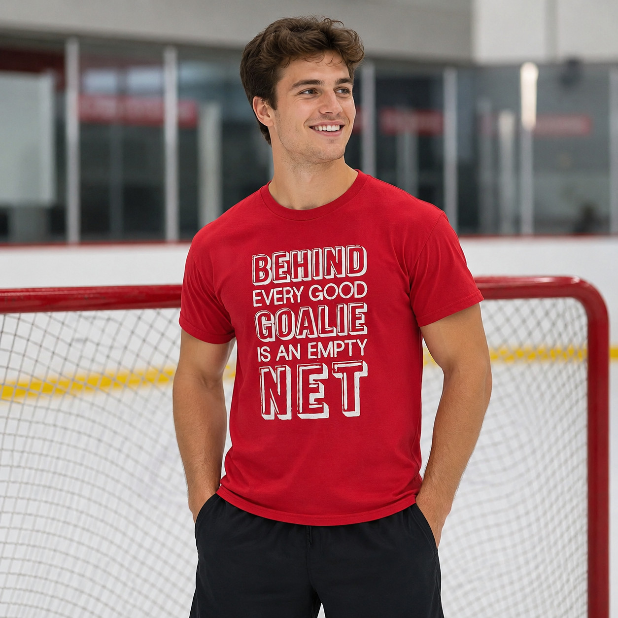 Gildan Ultra Cotton Youth Size L Red Hockey Goalie Graphic T-Shirt Behind Every