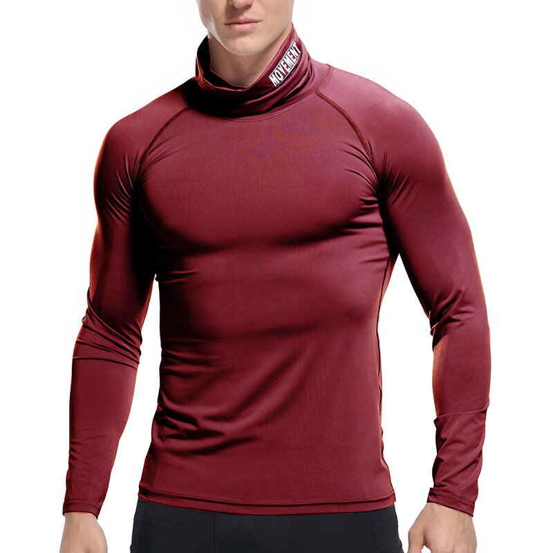 Zonbailon men’s T-shirt quick drying tight sweat wicking high collar base shirt