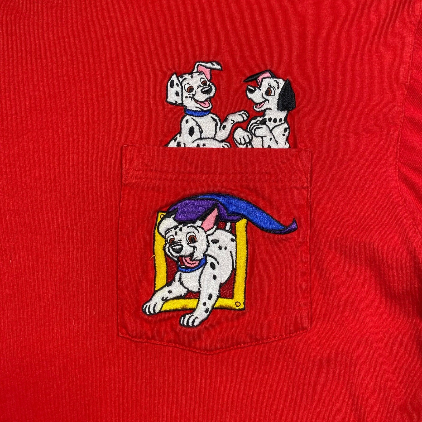 The Disney Catalog 101 Dalmatians Embroidered Pocket Long Sleeve Shirt Red XL