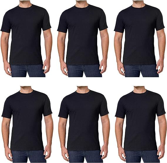 6-Pack Kirkland Signature Men’s Crew Neck Tee, Black Color Size FAST NEW