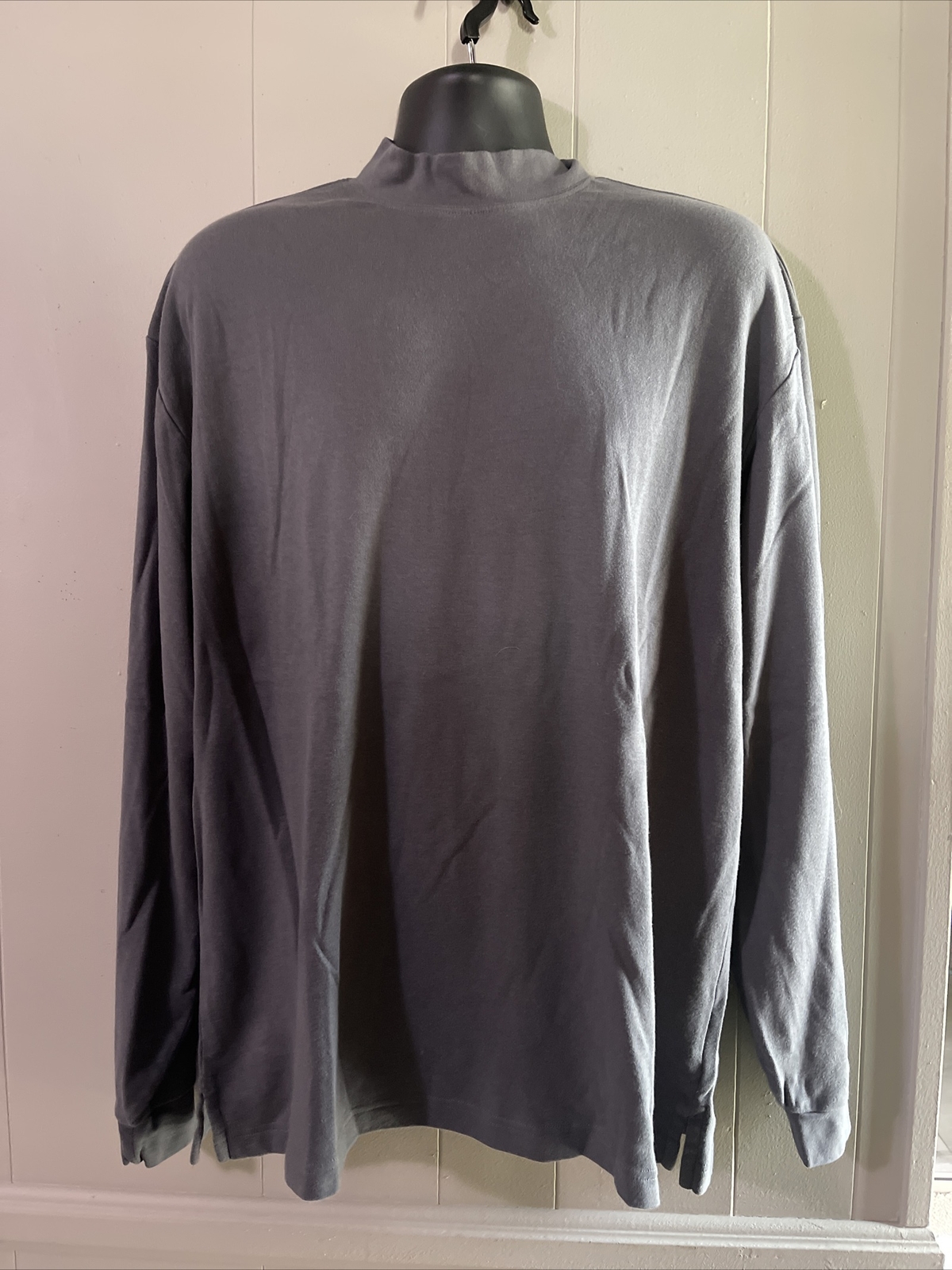 Mens XL High Neck LS Cotton Baselayer Tops T-Shirt Turtle Neck gray Tee Bin B8