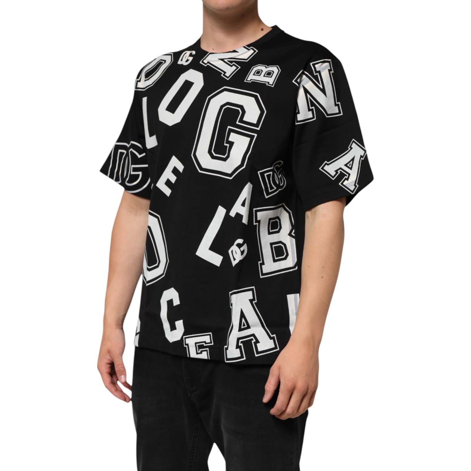 DOLCE & GABBANA T-shirt Black Cotton Letter Print Short Sleeve IT48/US38/M $900