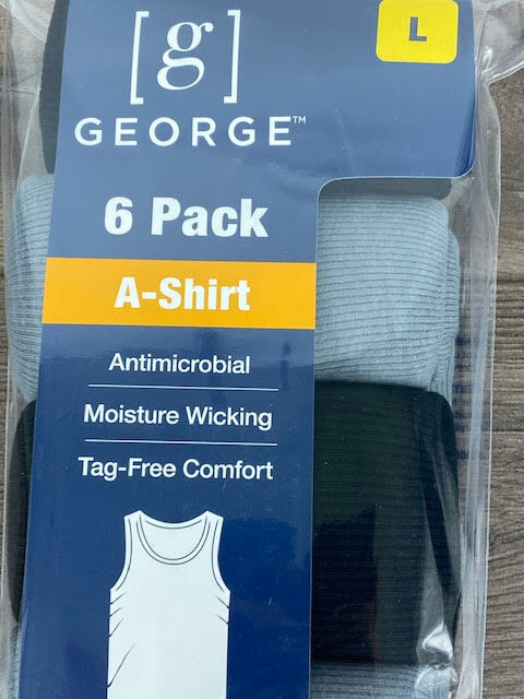 NEW! George Men’s Assorted A-Shirts, 6-Pack, Large, Black/Grey