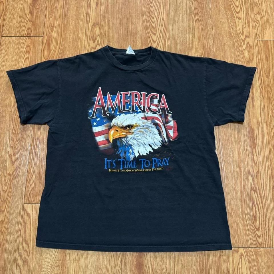 Jesus Men’s Shirt Black America It’s Time To Pray Eagle Scripture Size Large