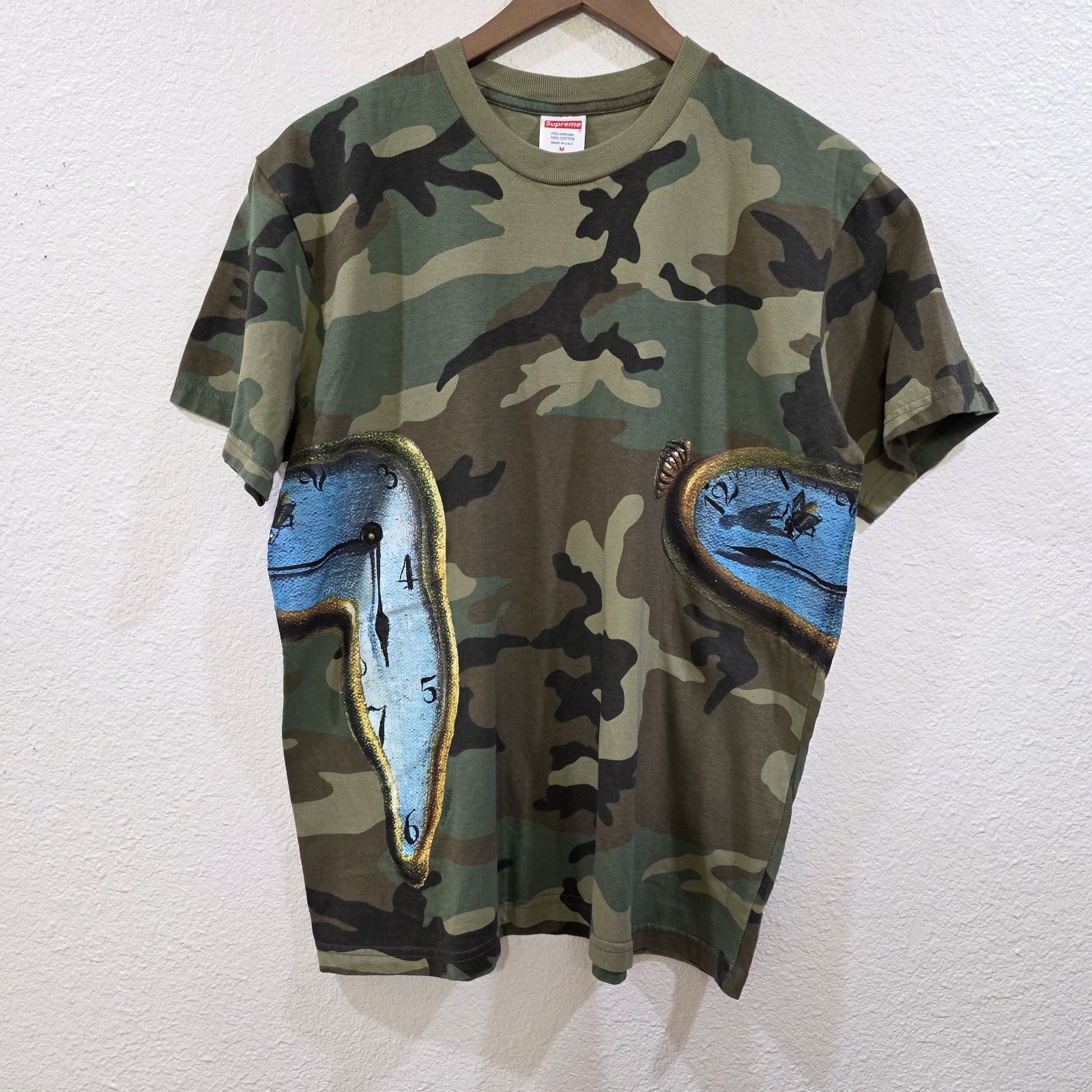 Supreme Sz M The Persistence Of Memory Tee Woodland Camo Salvador Dali Clock