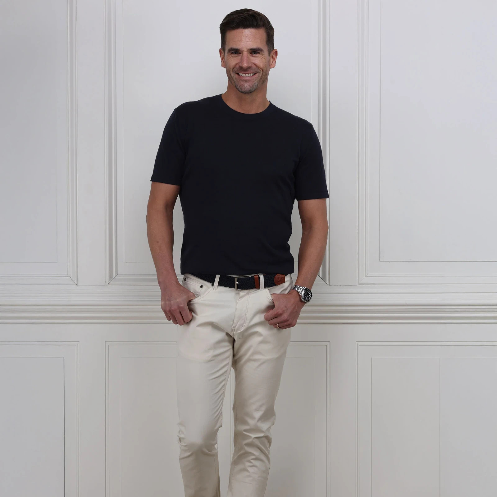 Collars & Co T-Shirt Mens Small Navy Cotton Silk Quiet Luxury Touch Lucca NEW