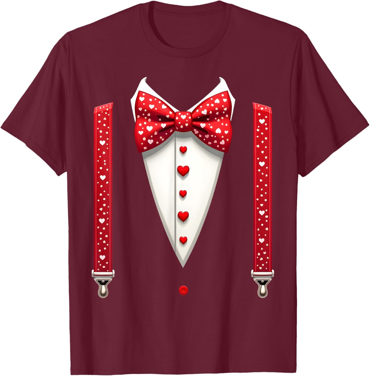 Hearts Bow Tie Suspenders Valentines Day Costume T-Shirt