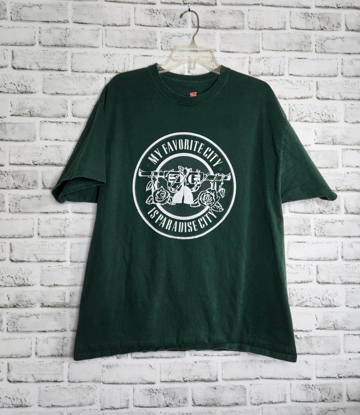 Mens Paradise City XL Green T-Shirt Guns Roses Merchandise Impact