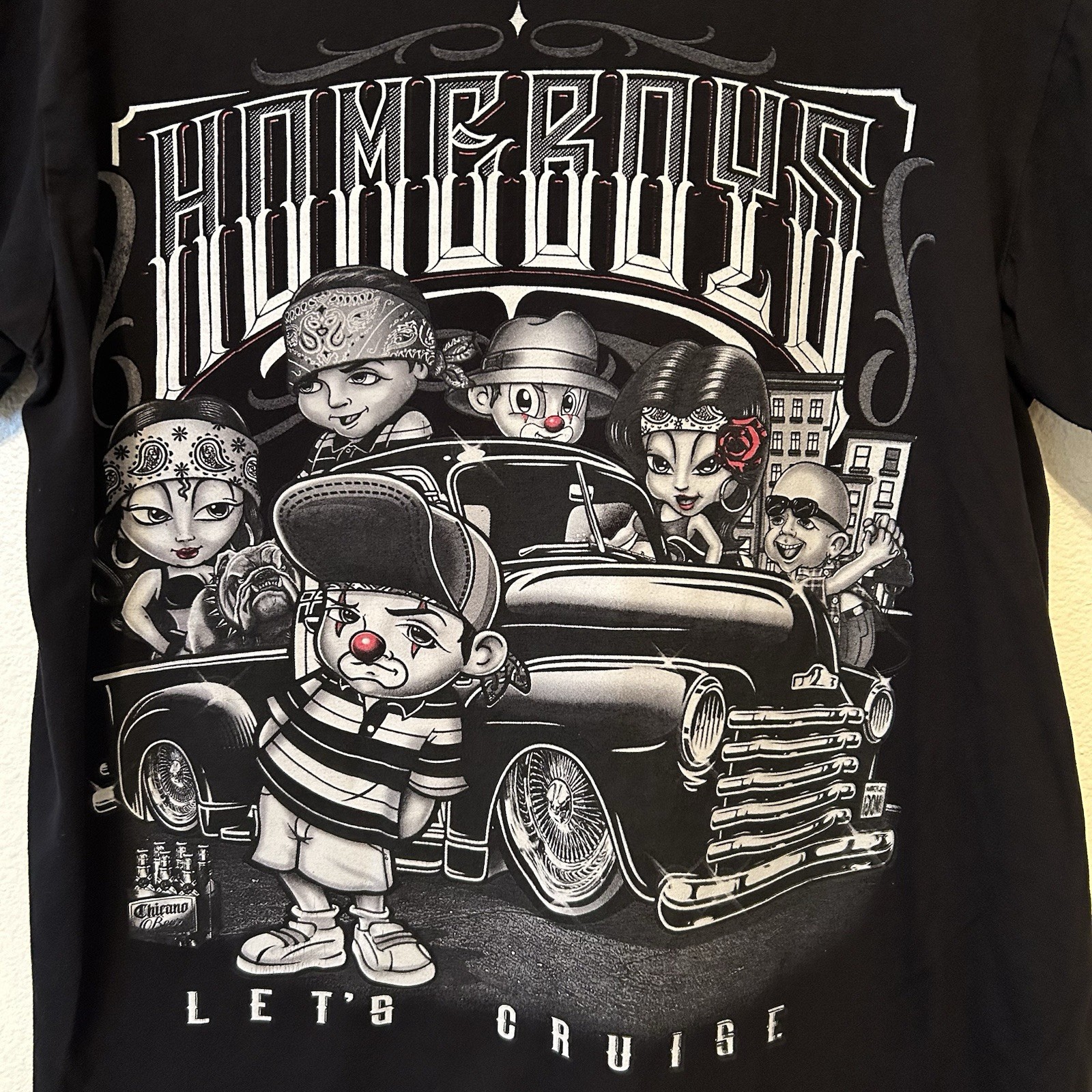 Homeboys Lets Cruise Lowrider Bomb Shirt Large Cholo Chola Paisley BG48