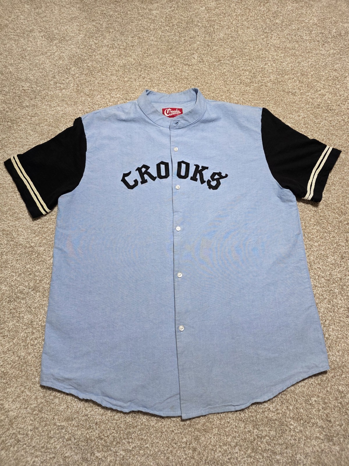 Crooks & Castles Men’s Button Up Blue Baseball Heavyweights Jersey Size XL