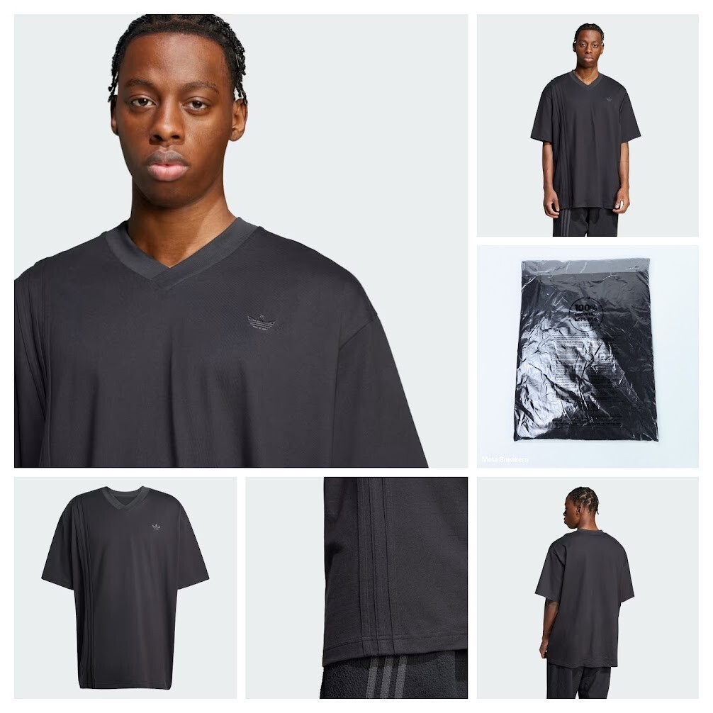 Adidas L Men’s T-Shirt Black Oversized Fit V-Neck Cotton Orignials – JD2301 NWT