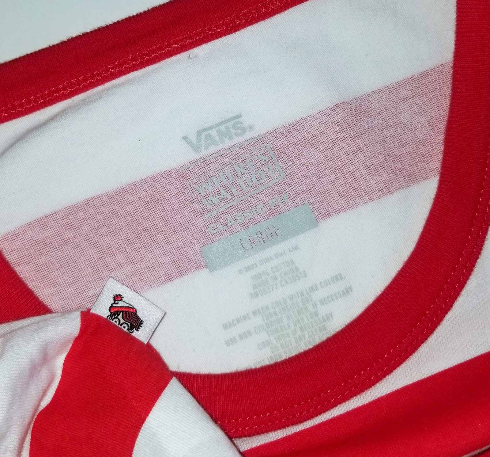 VANS x Where’s Waldo Ringer T-Shirt Red White Striped Pocket Collab Skate Tee LG