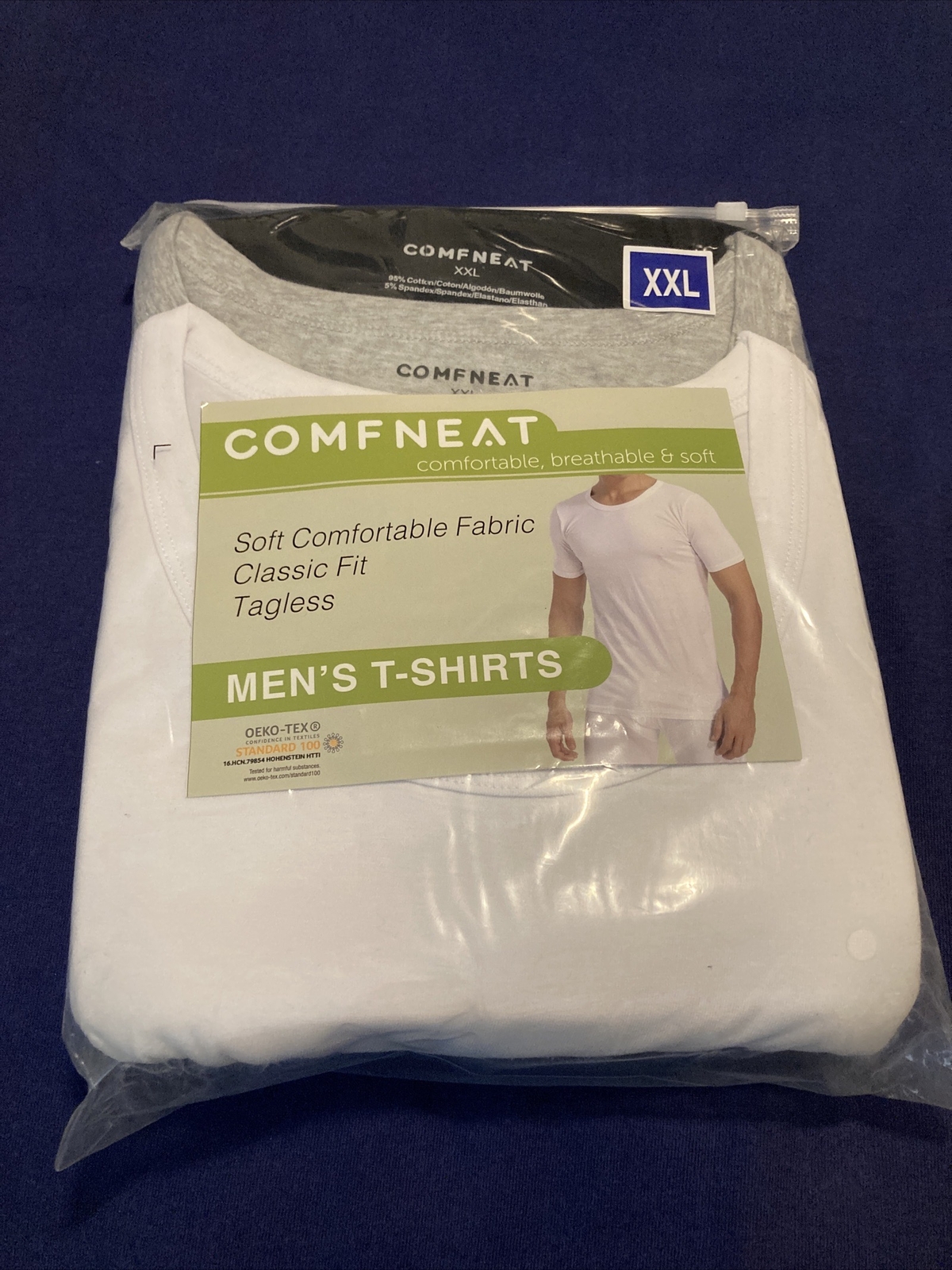 Comfneat Men’s 3-Pack Undershirts Cotton Spandex StretchyWhite gray and black