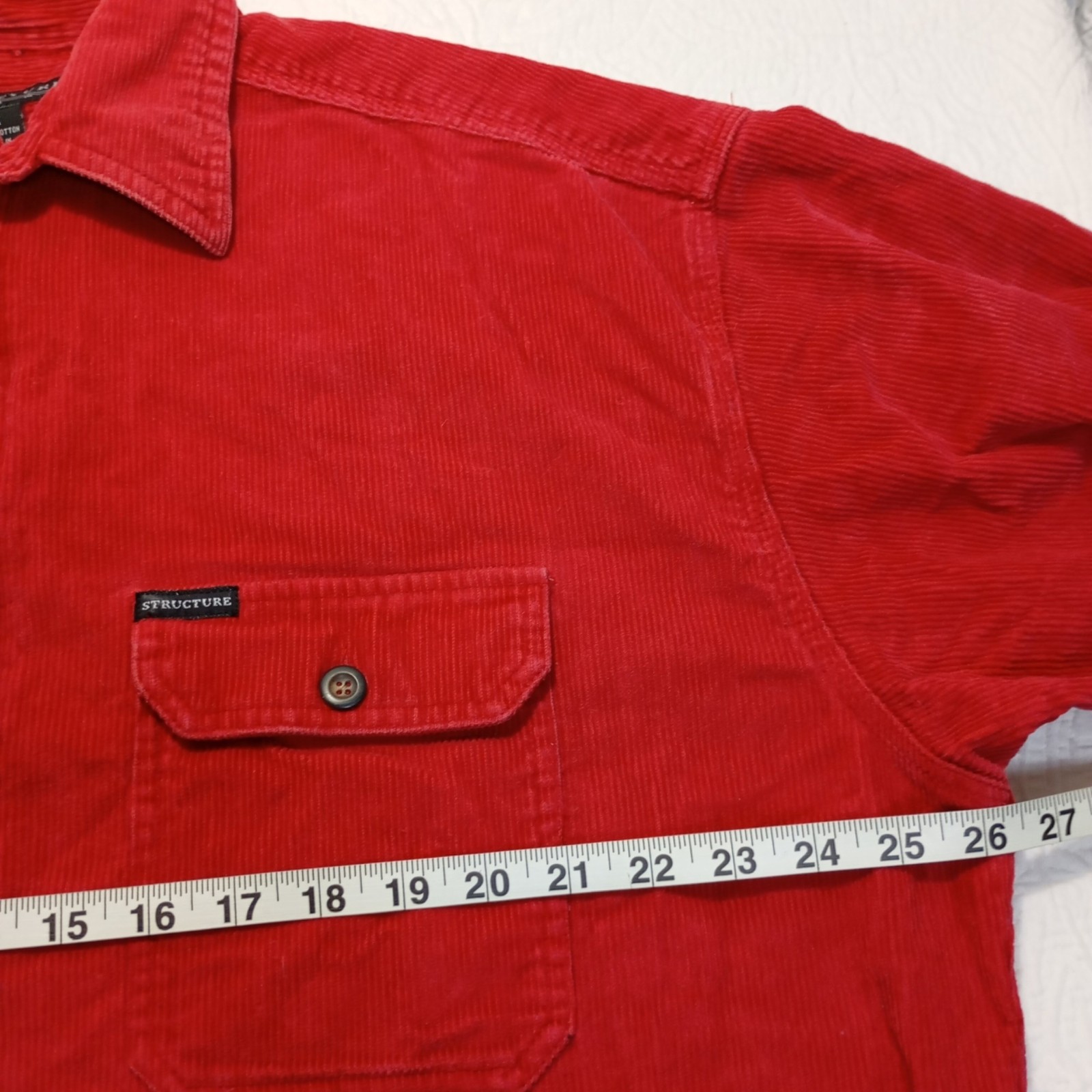 Vintage Structure Red Corduroy Half-Zip Shirt Jacket Size M Long Sleeve Casual