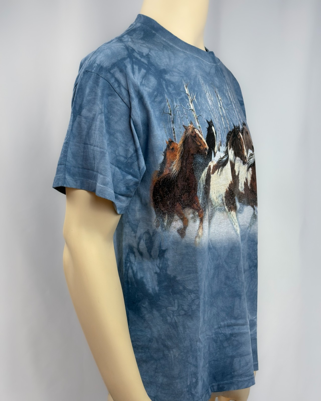 Vintage 1999 The Mountain Horse Snow T Shirt Large Blue Tie Dye Wild Wings USA