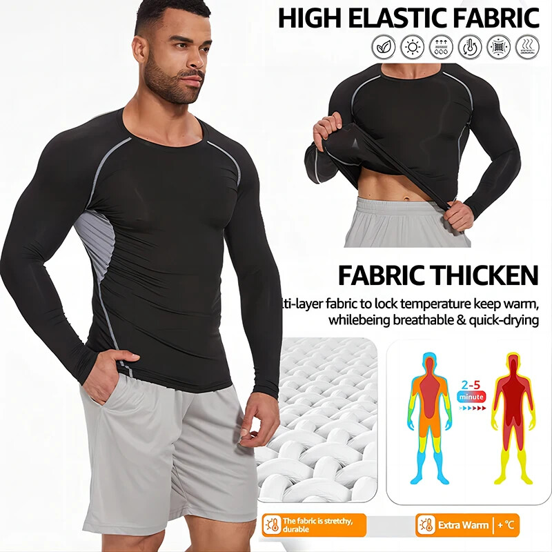 Mens Compression Shirts Long Sleeve Workout Baselayer Quick Dry Athletic Sports