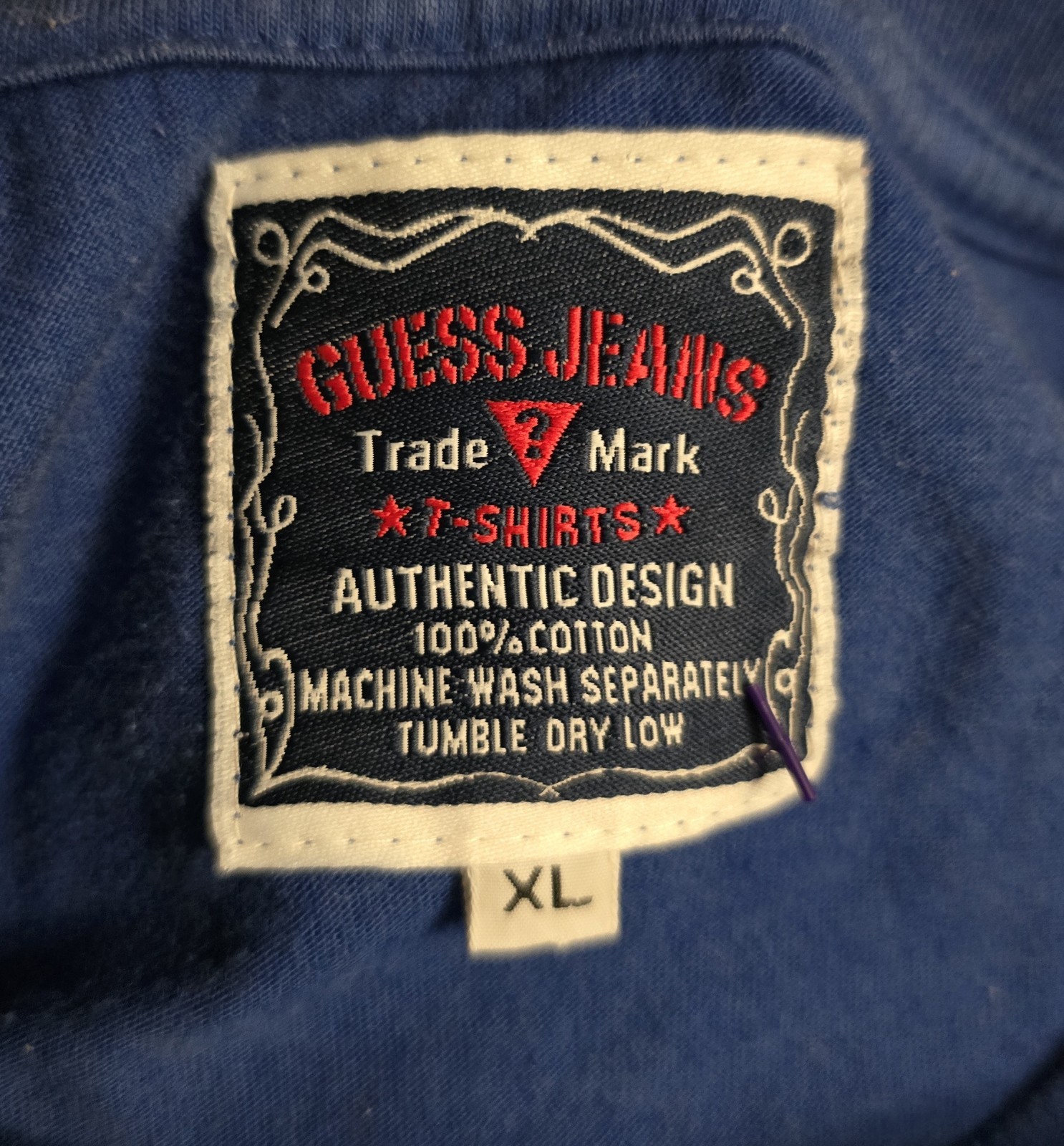 Vtg 90s Guess Jeans USA American Tradition Graphic T Shirt Blue XL