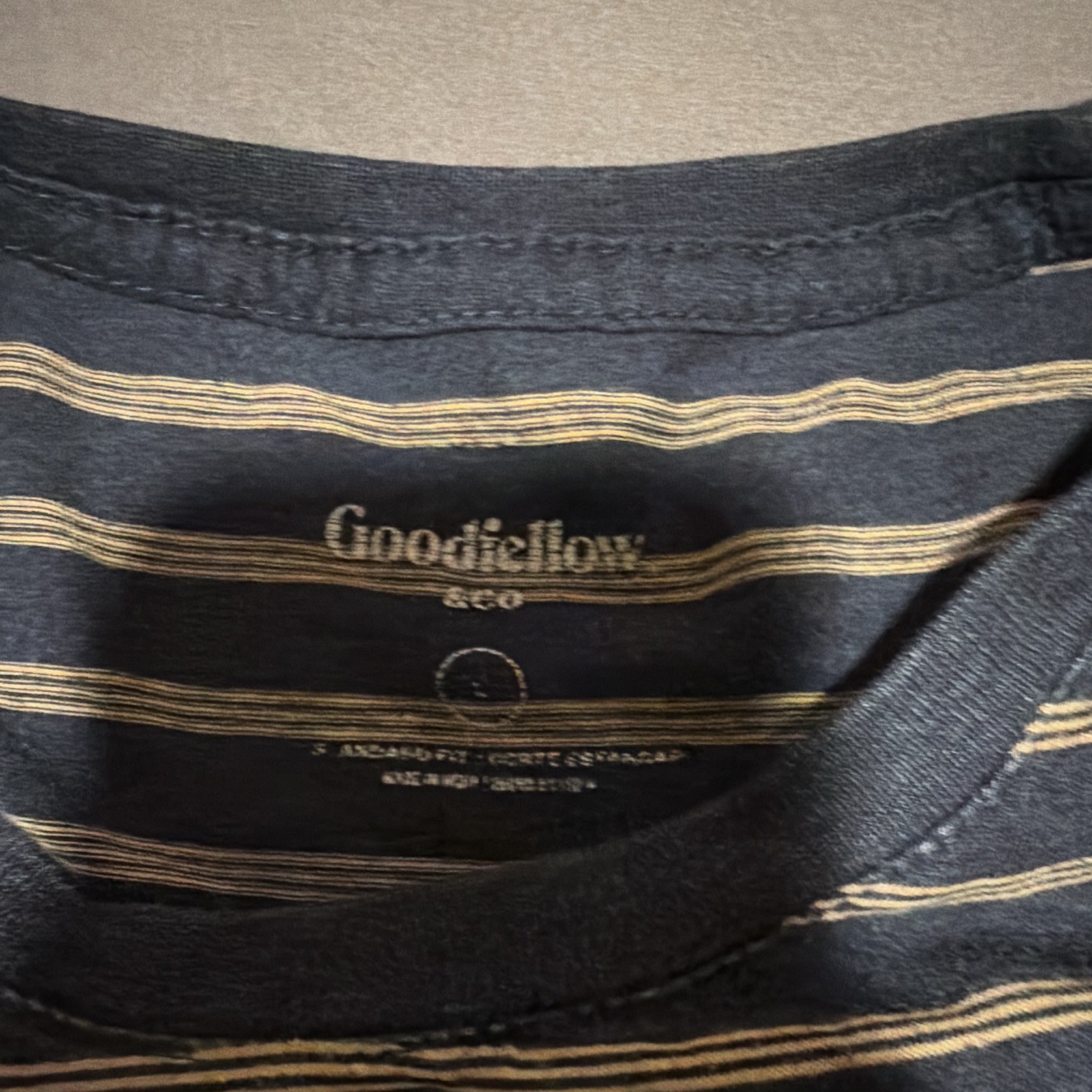 Goodfellow & Co L Blue/Beige Striped Crew Neck Short Sleeve Cotton Tee
