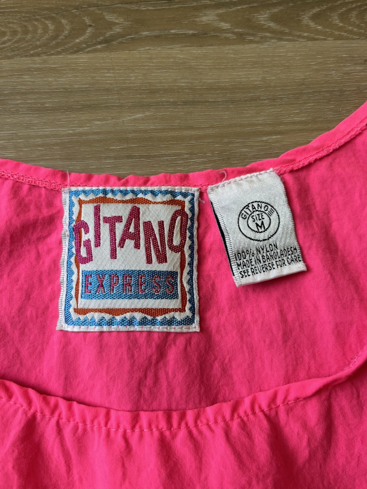 Vintage Gitano Neon Sleeveless Shirt- Colorblock Pink Yellow Green Nylon- Medium