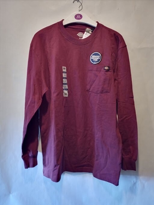 DICKIES MENS LONG SLEEVE RELAXED FIT HEAVY WEIGHT POCKET TEE SZ M BURGANDY WL450