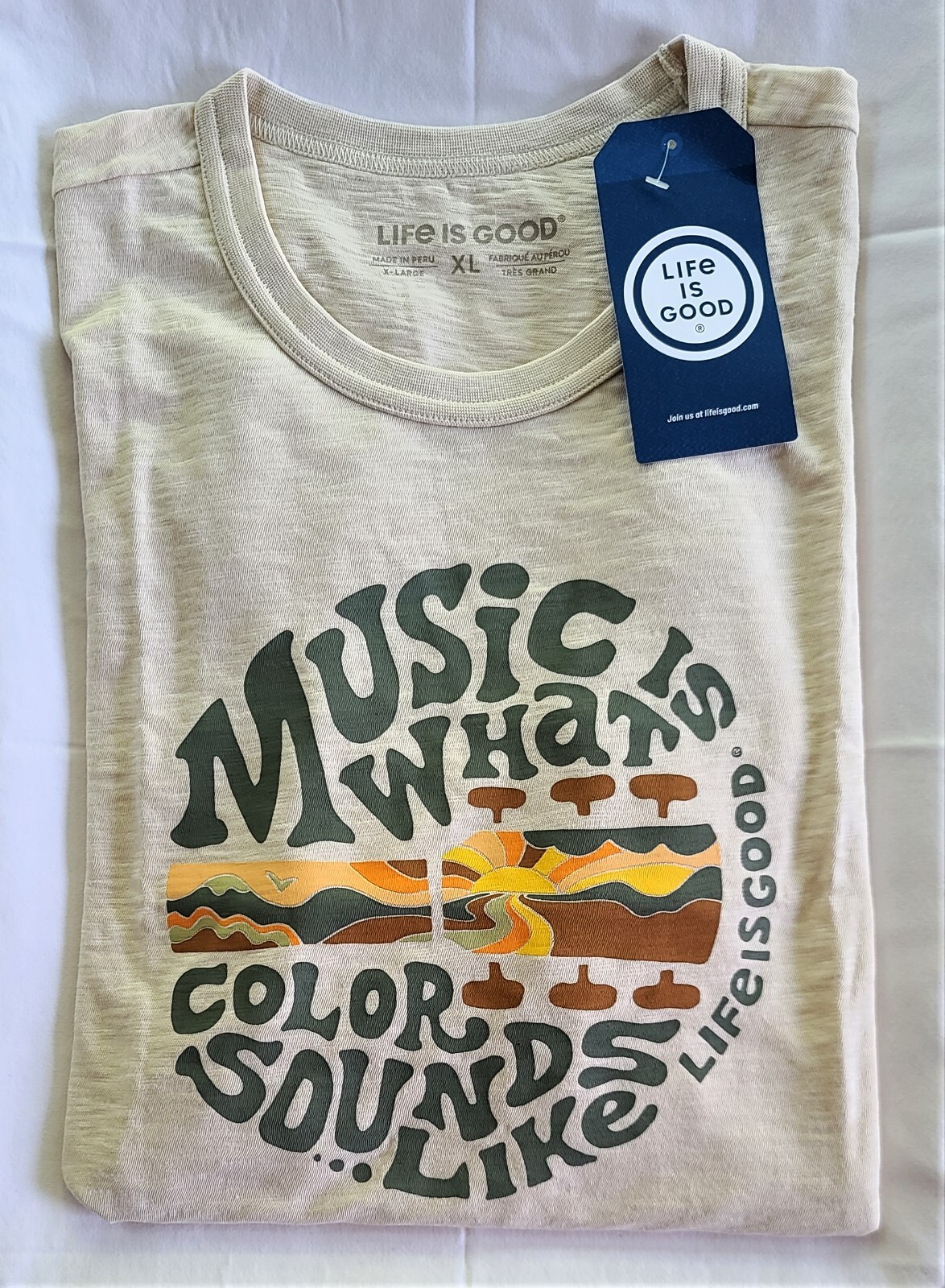 Life Is Good SS Shirt Slub Tee MUSIC IS WHAT COLOR SOUNDS LIKE Chest51in Mens XL