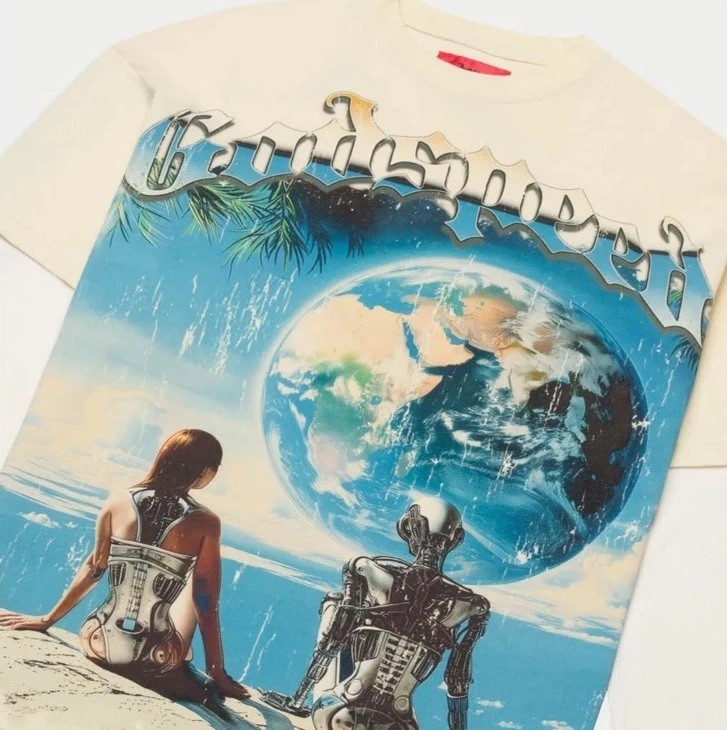 GODSPEED ARTIFICIAL LOVE THERMAL SLEEVE TEE WHITE-MULTI SIZE SMALL NWT