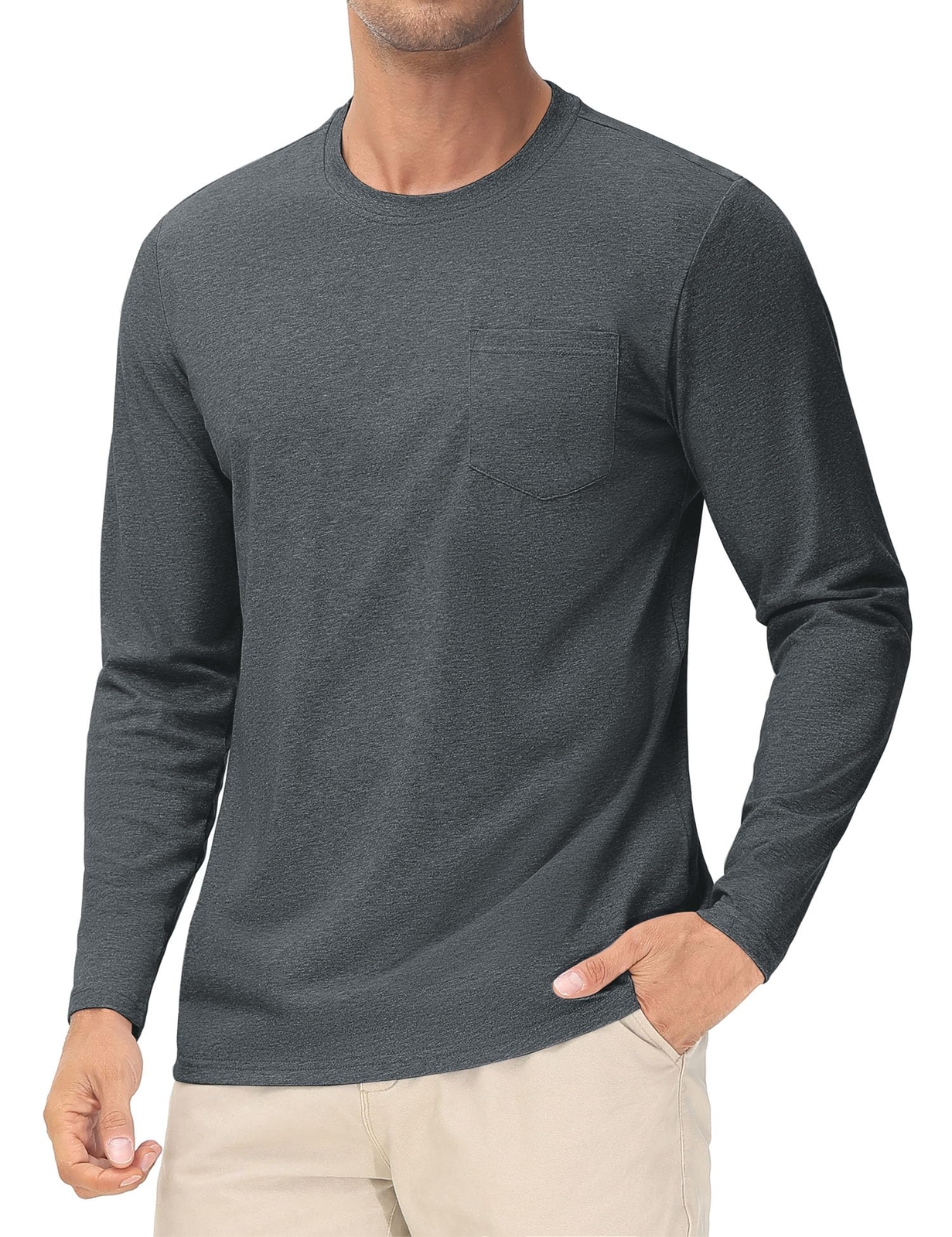 Men’s Casual Cotton Shirts Long Sleeve Crewneck Quick Dry Sport Plain T-Shirts