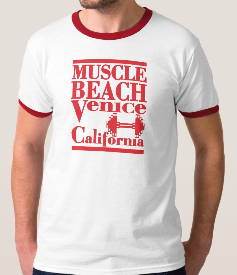 Muscle Beach Venice California Old School Bodybuilding Vintage Logo T-Shirt New
