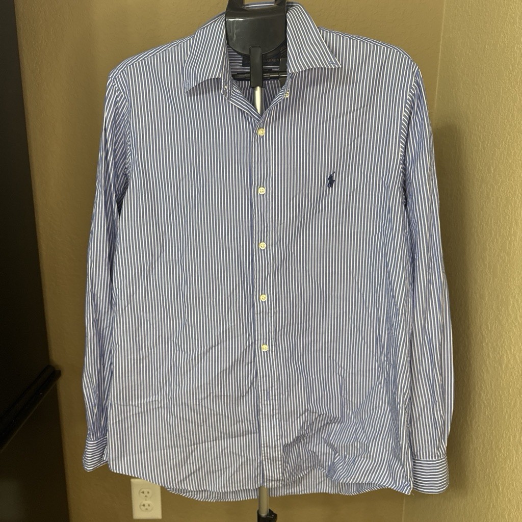Polo Ralph Lauren Blue & White Striped Button-Down Shirt Men’s Large 100% Cotton