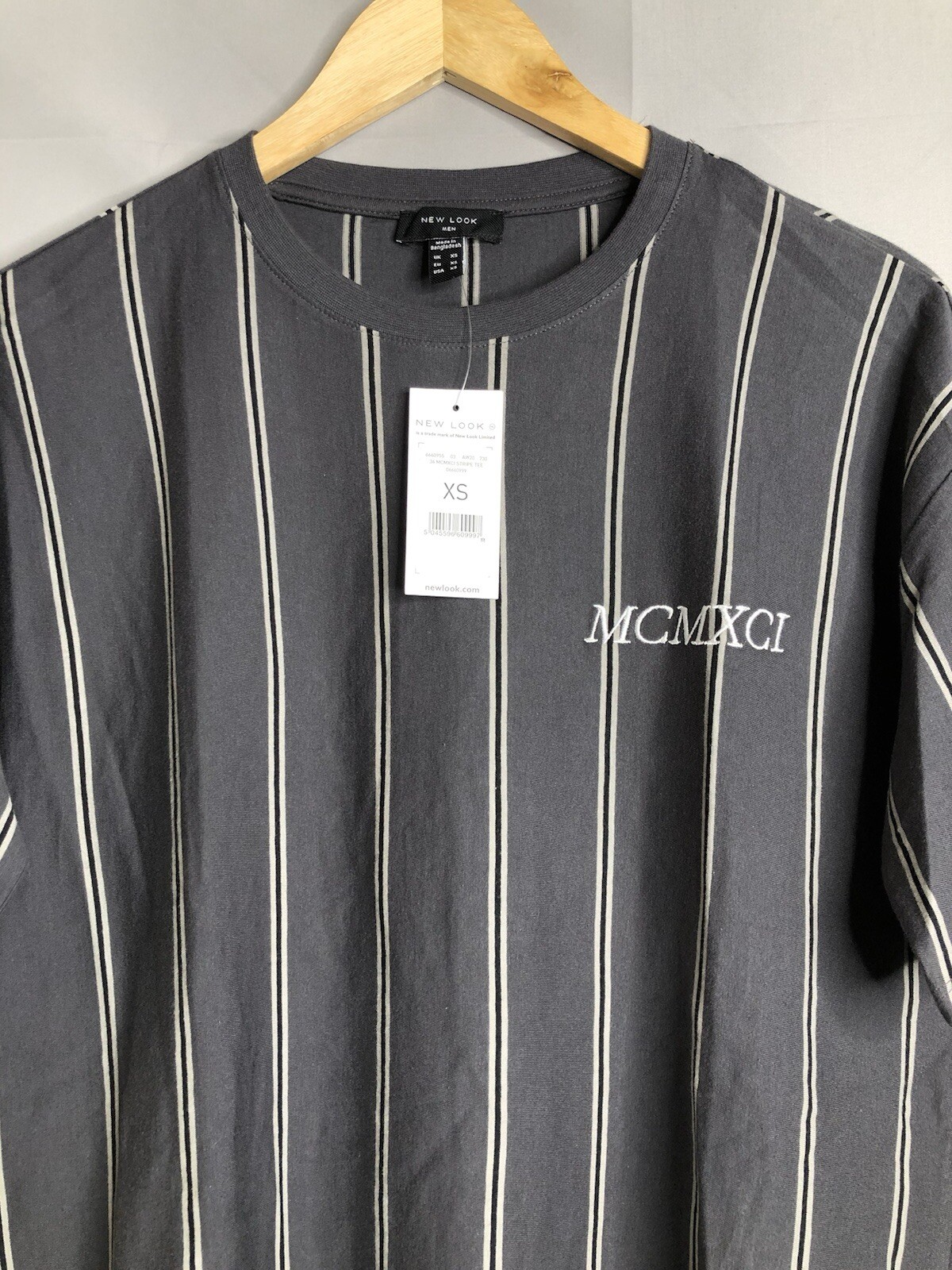 New Look NWT Striped Gray Tee MCMXCI Adult Size XS NEW MEN