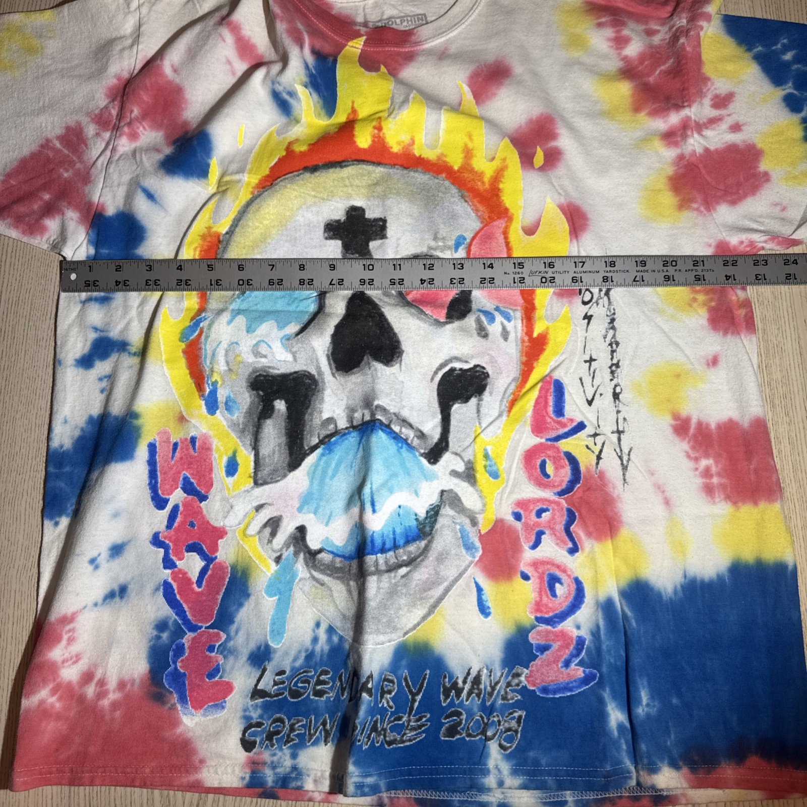 Pink Dolphin Wavelordz Skull Tee Men’s Size L Rare Multi Color Flame Street Wear
