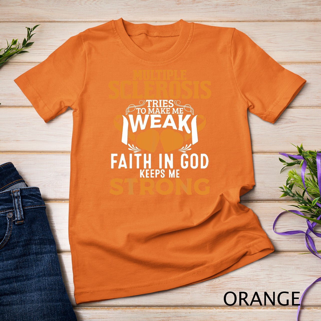 Multiple Sclerosis Awareness Orange Ribbon Women Kid Unisex T-shirt