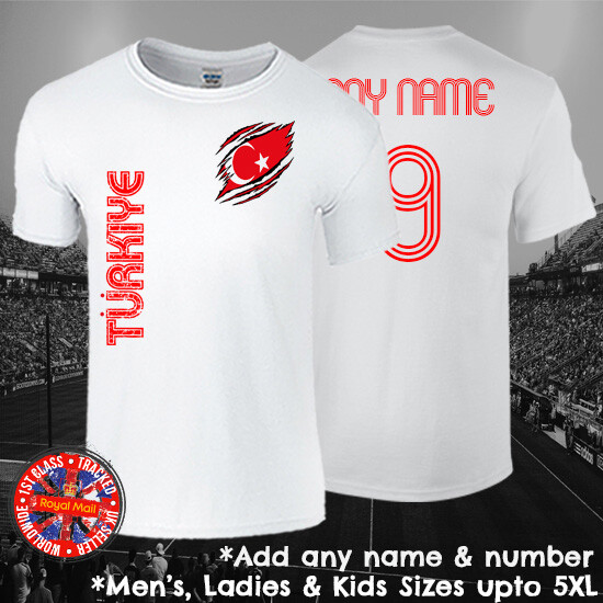 Turkiye Turkey Football T-shirt Personalised Mens Ladies Kids Euros World Cup