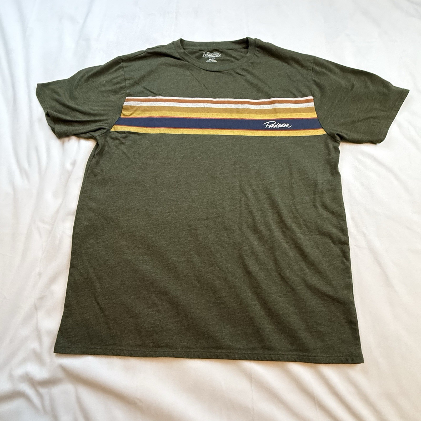 Pendleton Men’s Short Sleeve T-Shirt Olive Drab Green With Stripes Size Medium