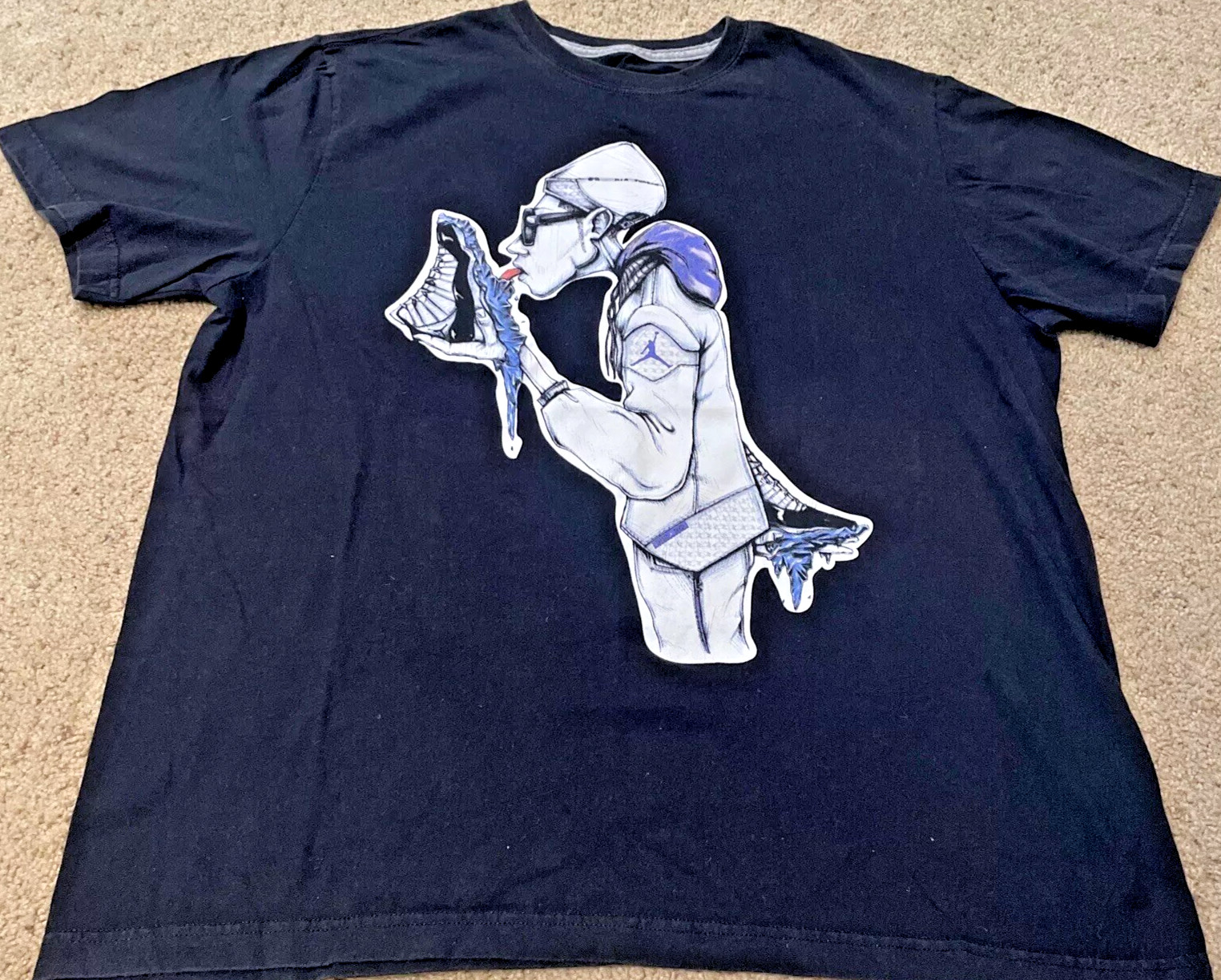 Air Jordan Concord Mens XL Icey Soles Lick Shoe Black Shirt NIKE -USED JUMPMAN
