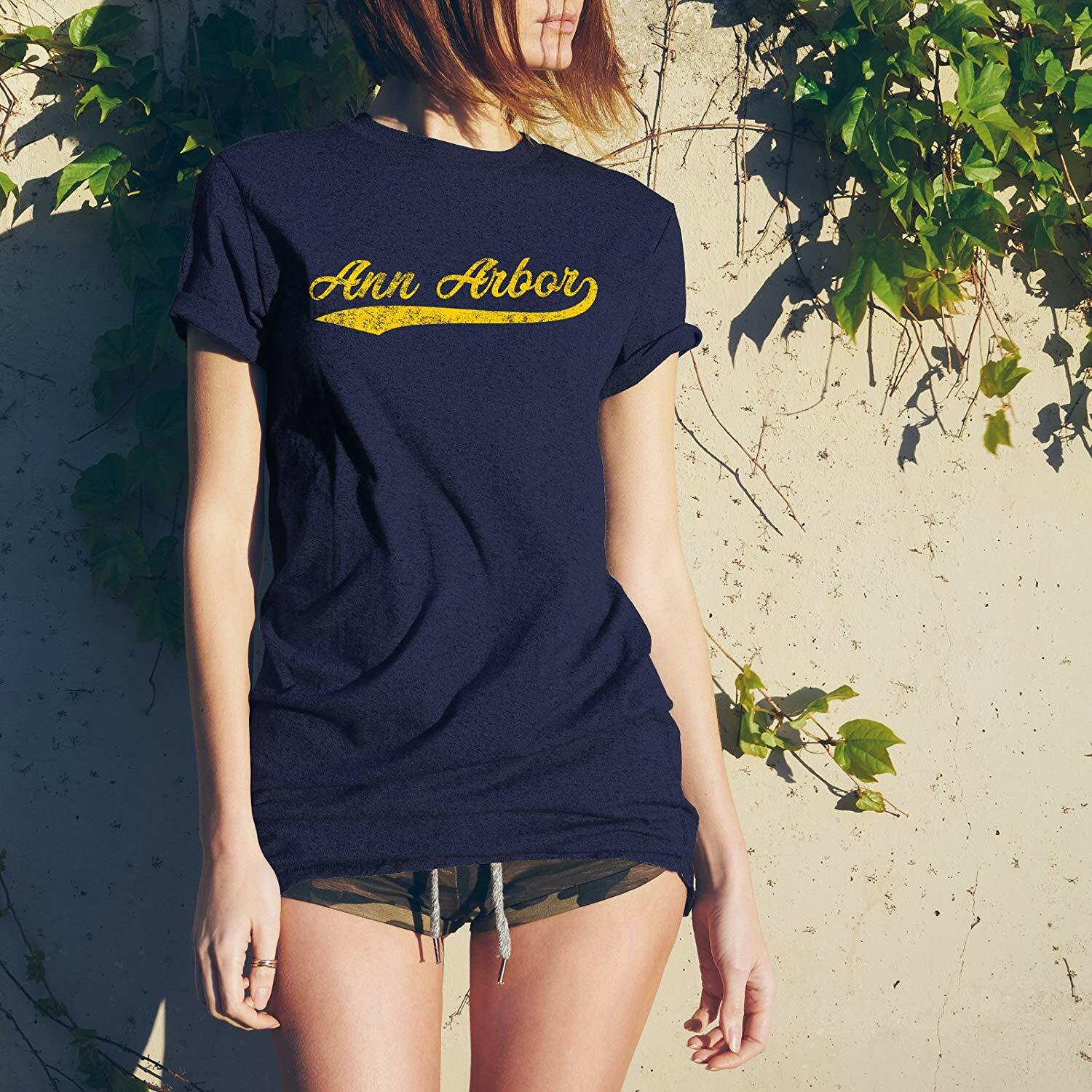 Ann Arbor City Baseball Script – Michigan Pride Triblend T Shirt – Vintage Navy