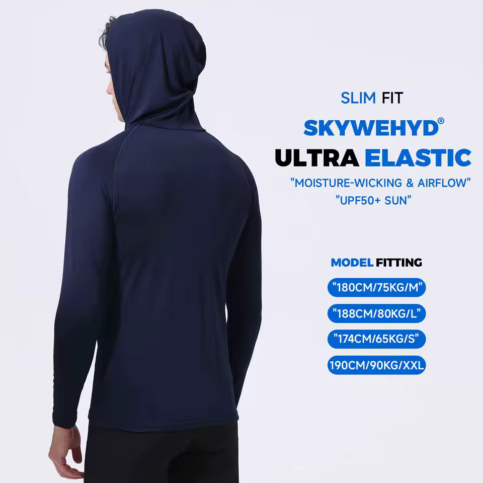 Performance Hoodie Long Sleeve T-Shirts, UPF 50+ Sun Protection Hooded Unisex