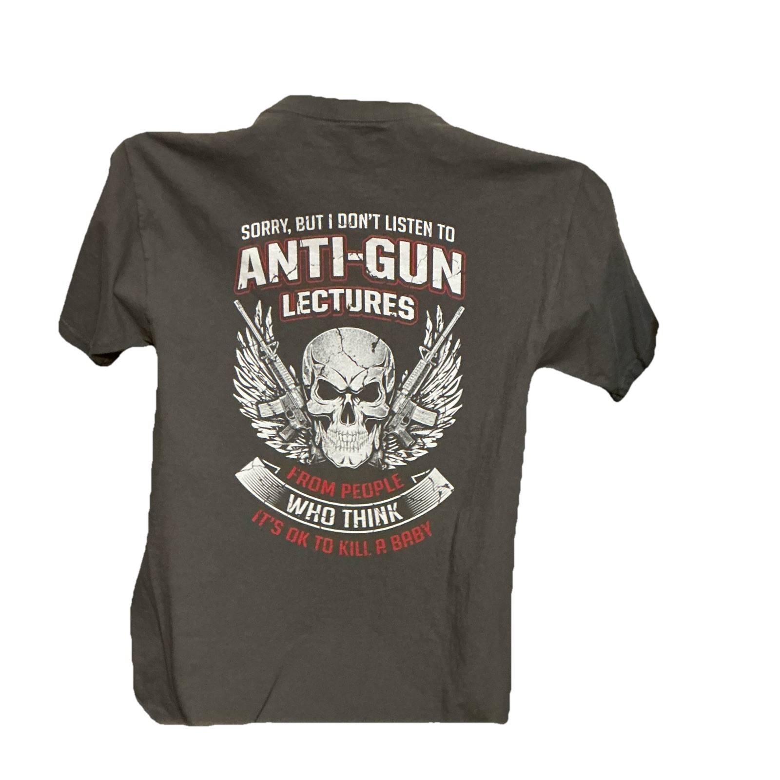 Gray Graphic Print Skull Guns Crew Neck Short Sleeve Cotton T-Shirt Men’s M