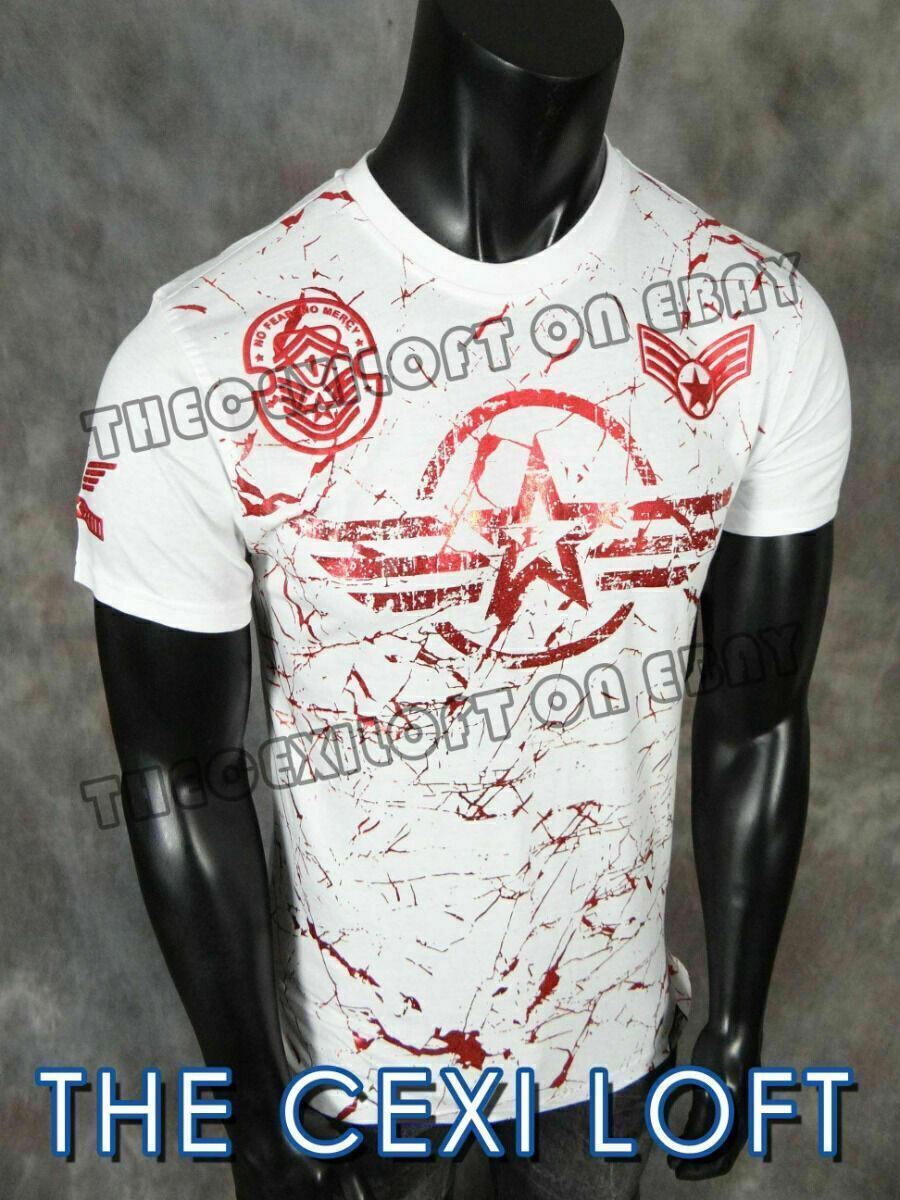 Mens T-Shirt Extended White with Red Distressed Foil MILITARY PRINTS