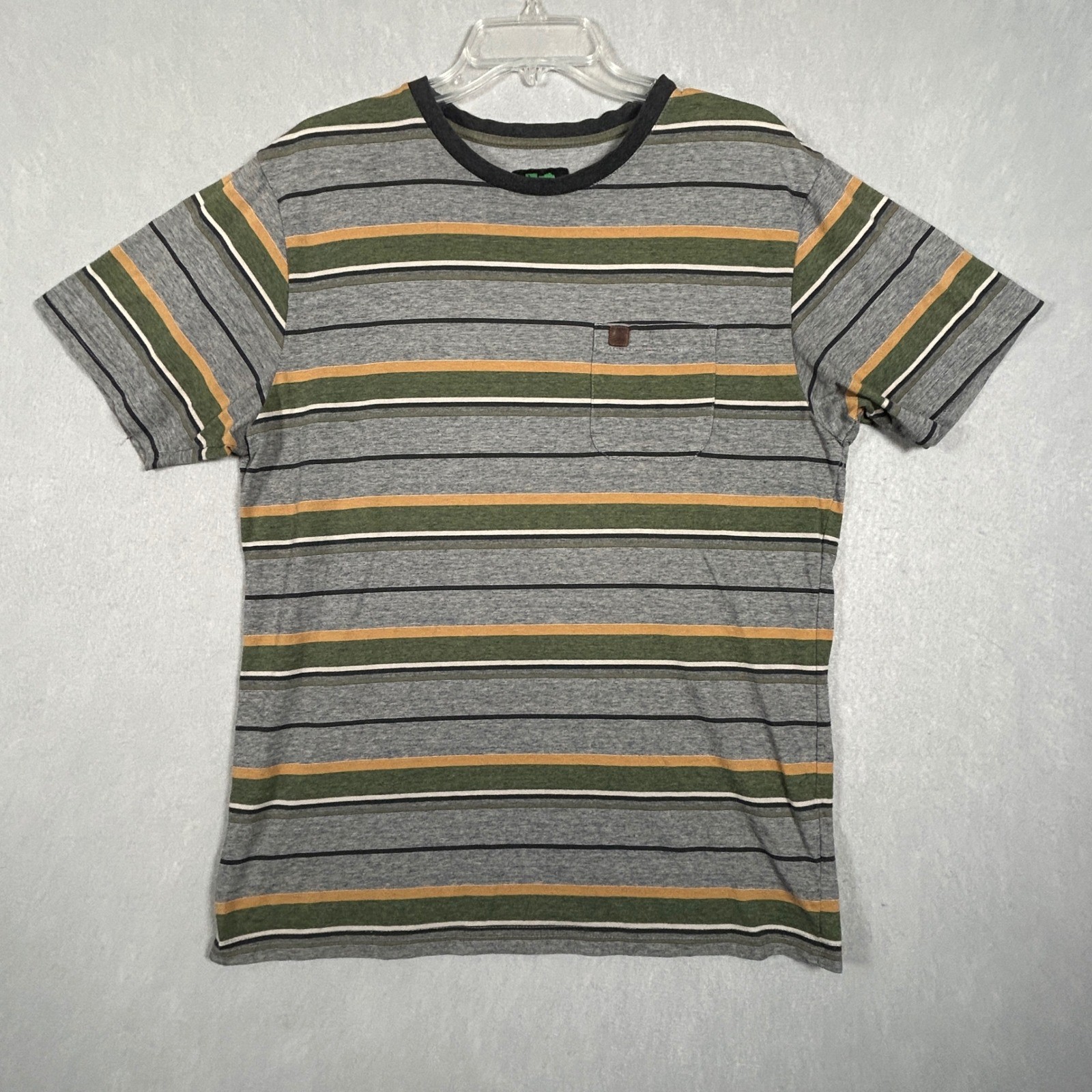 HippyTree T-Shirt Mens L Gray Green Striped Pocket Vintage Blend Surf & Stone Co