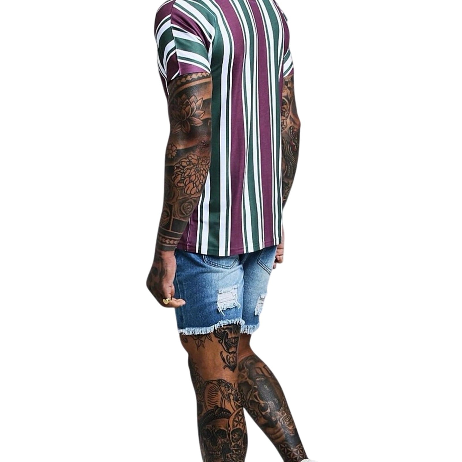 boohooMAN Mens Knit Shirt Bundle Pink Green Navy Yellow Stripe 2 Pack Medium
